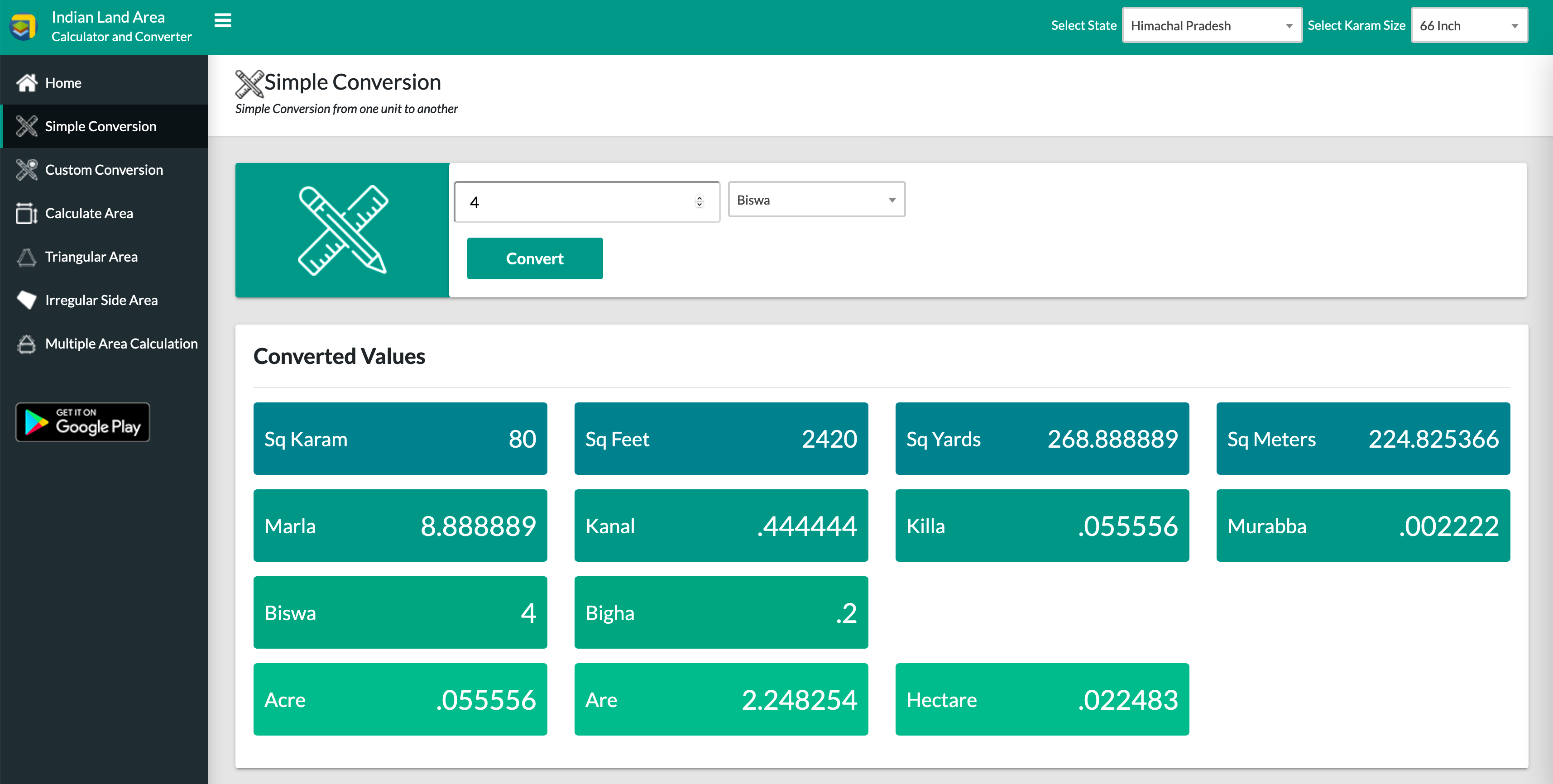 Land Area Calculator